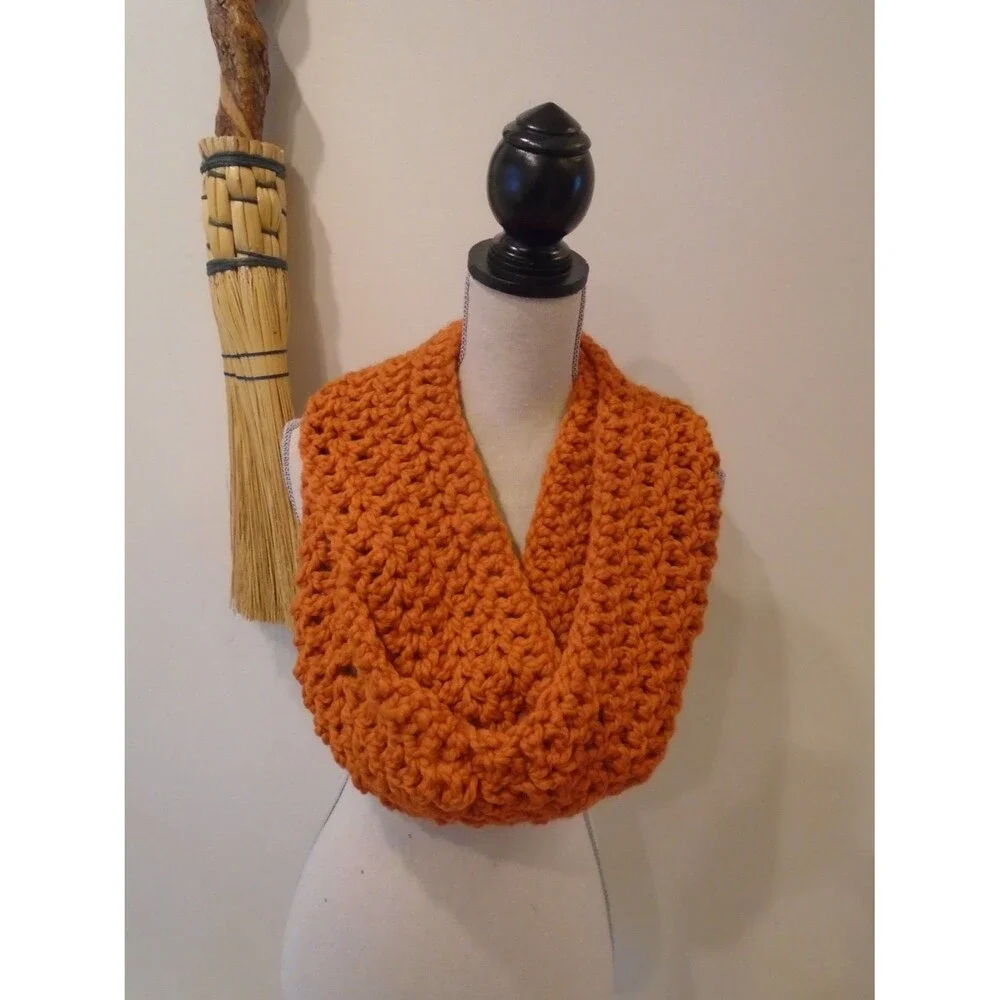Pumpkin infinity scarf, crocheted, blanket scarf